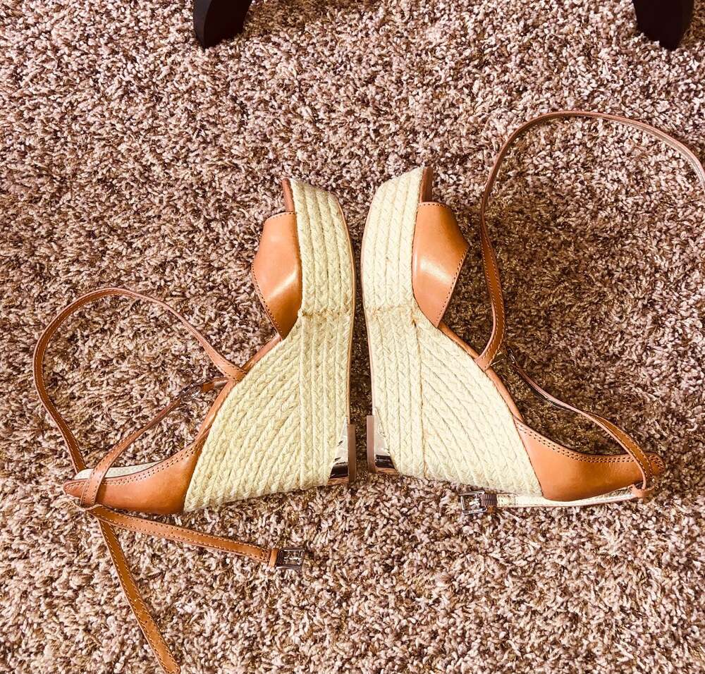 Sam Edelman Turner Leather Peep-Toe Espadrille Wedge Sandals - Picture 6 of 13